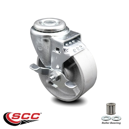 Service Caster 4 Inch Semi Steel Wheel Swivel Bolt Hole Caster with Brake SCC-BH20S415-SSR-TLB